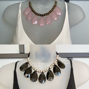 BUNDLE 2X Black & Pink Chunky Faceted Teardrop Statement Necklace Casual